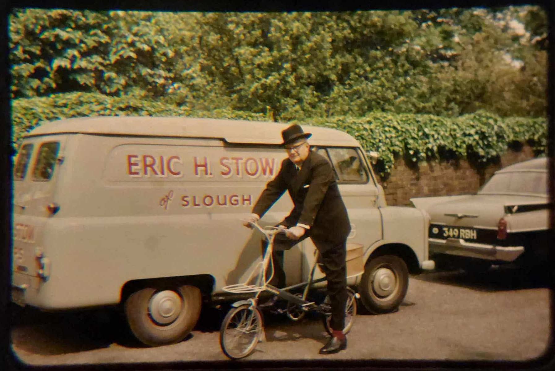 Eric H. Stow On A Moulton Bicycle